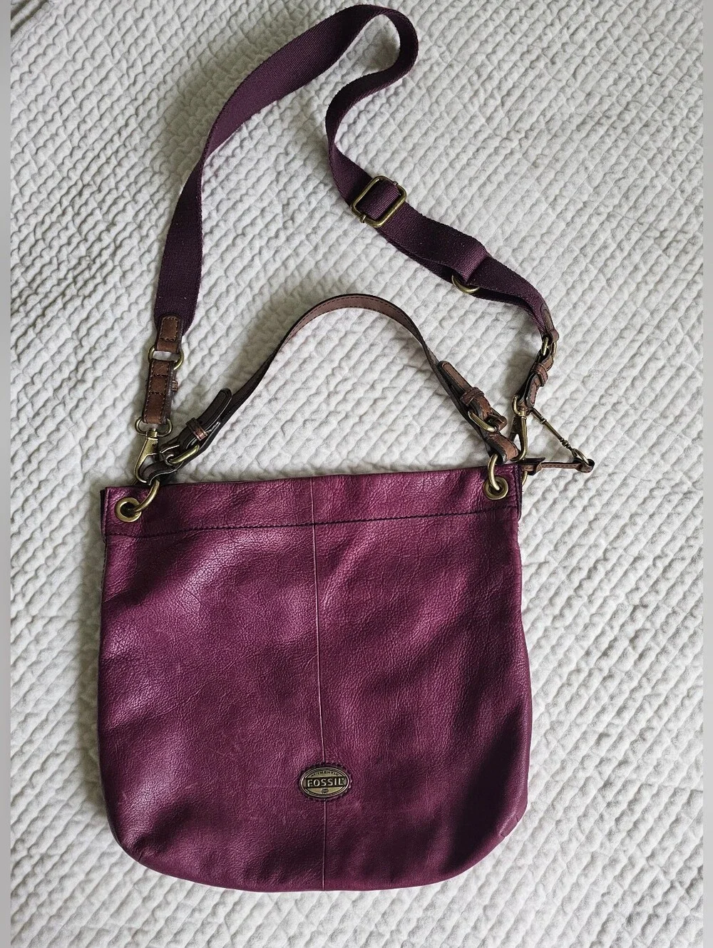 Fossil Plum Leather Crossbody Shoulder Bag